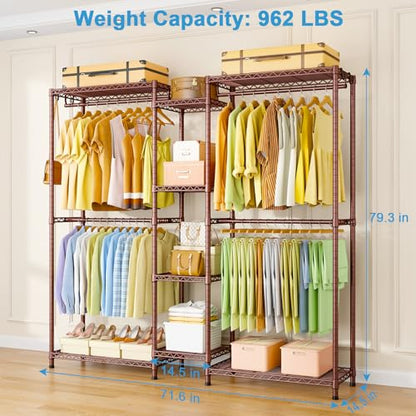 E4 Clothes Rack, Heavy-Duty Garment Rack Can Be L-Shaped Closet System | Bronze Metal Freestanding Clothing Organizer Storage System with Shelves and Hangers, Load 962lbs, 71.6"W x 14.5"D x 79.3"H - color: Bronze