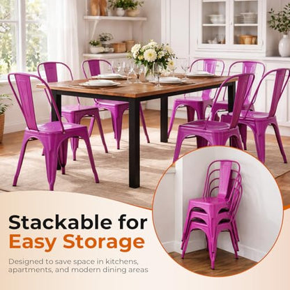 Metal Dining Chairs Set of 4,Enchanting Purple | Stackable Tolix Style Chairs for Kitchen,Restaurant,Bistro,Patio,Cafe&Outdoor,18 Inch Seat Height - color: Enchanting Purple