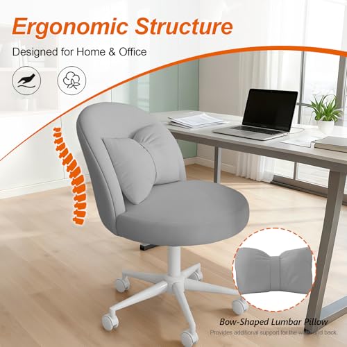Desk Chair with Soft Cushion, Adjustable Height Armless Office Chair Upholstered Makeup Vanity Chair, Swivel Accent Chair for Living Room, Bedroom, Study, Home Office - color: Light Gray