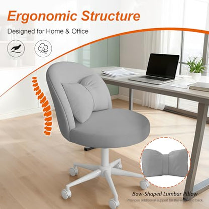 Desk Chair with Soft Cushion, Adjustable Height Armless Office Chair Upholstered Makeup Vanity Chair, Swivel Accent Chair for Living Room, Bedroom, Study, Home Office - color: Light Gray