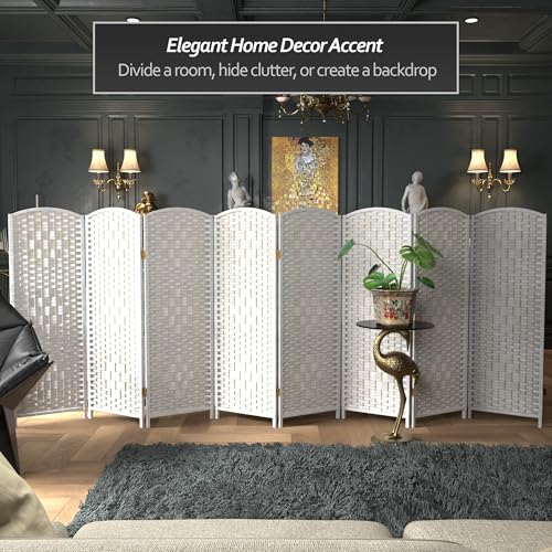 Red Lantern 4 ft. Short Diamond Weave Fiber Folding Screen - White - 8 Panel - color: White, size: 8 Panel