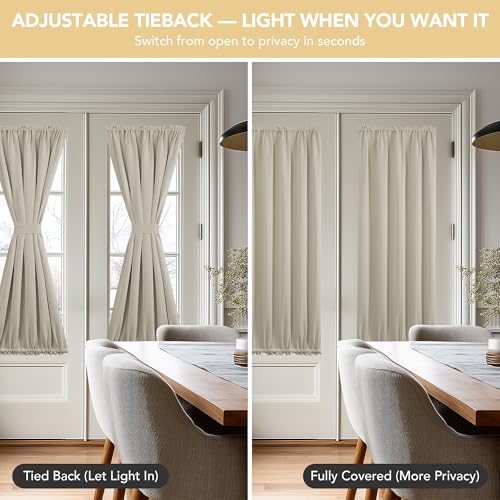 Deconovo Blackout Door Curtain for Glass Doors 72 Inches Long | 1 Panels Set, Thermal Insulated, Dual Rod Pockets, Adjustable Tieback, Privacy Panel, Light Beige, 25 x 72 Inch
