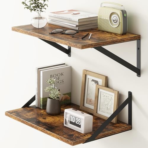 18"W x12"D Floating Shelves, Farmhouse Wall Shelves Home Decor Shelf, Deep Bathroom Shelf with Bracket, 12 Inch Deep Wall Shelves for Living Room, Kitchen, Bedroom, Rustic Brown, Set of 2 - color: Rustic Brown, size: 18"W x12"D