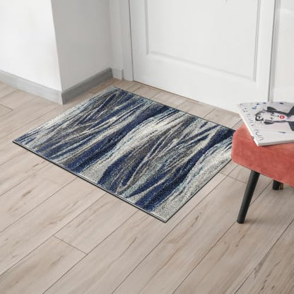 Keen Home Design Throw Rugs - 24"x36" Non-Shedding, Thick Pile Abstract Rugs for Kitchen, Living Room, Bedroom, Dining Room, Entryway - Size: 2' x 3', Skrik Navy - color: Skrik Navy, size: 2' x 3' (Rectangular)