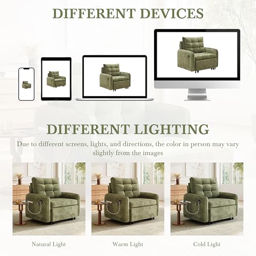 3-in-1 Convertible Sleeper Chair Bed, Multi-Functional Chenille Single Sofa Bed with Storage Pockets and Box, 80" Extra Long Pull Out Sleeping Lounge Chair for Living Room & Apartment (Green,35) - color: Green,35