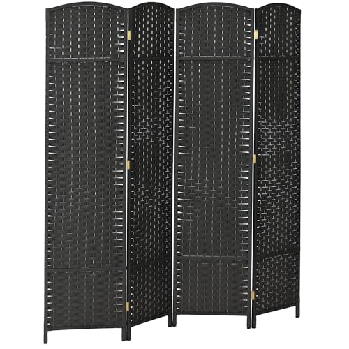 HOMCOM Room Divider 4 Panel Folding Privacy Screen 5.6' Tall Nature Wood | Freestanding Partition, Home Office, Bedroom - color: Black, size: 4 Panel