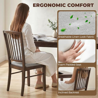 HOMCOM Farmhouse Dining Chairs Set of 2, Upholstered Linen, Burn Brown | Kitchen Chairs, Dining Room Chairs, Solid Rubberwood Legs - color: Burn Brown