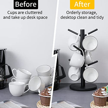 MyLifeUNIT Mug Holder Tree, Coffee Cup Holder with 6 Hooks (Black) | Anti-slip padded bottom, space-saving compact design, easy air drying, sturdy tip-resistant structure - color: Black