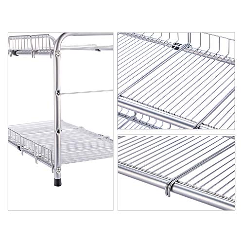 FlagShip 2 Tier Under Sink Organizers and Storage Rack Expandable Cabinet Shelf for Kitchen Bathroom Silver (17-25 inches)