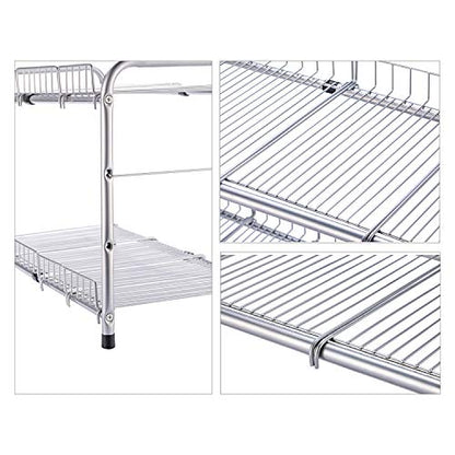FlagShip 2 Tier Under Sink Organizers and Storage Rack Expandable Cabinet Shelf for Kitchen Bathroom Silver (17-25 inches)