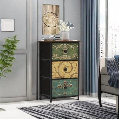 Small Dresser for Bedroom with Retro Flower Narrow Drawers Slim Chest of Drawers Skinny Nightstand Sofa End Table for Living Room Entryway Closet Storage (Multi, 3 Drawers) - size: 11.8"D x 15.8"W x 29.1"H (3 Drawers)