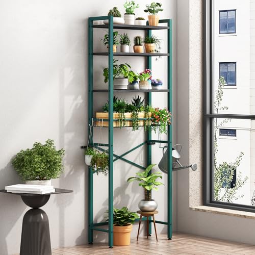 Kalrin Over-The-Toilet Storage Rack, 4-Tier Bathroom Organizer Shelf Over Toilet with Adjustable Shelf and Basket, Freestanding Space Saver Bathroom Shelves Above Toilet for Room (Green- Black) - color: Green- Black