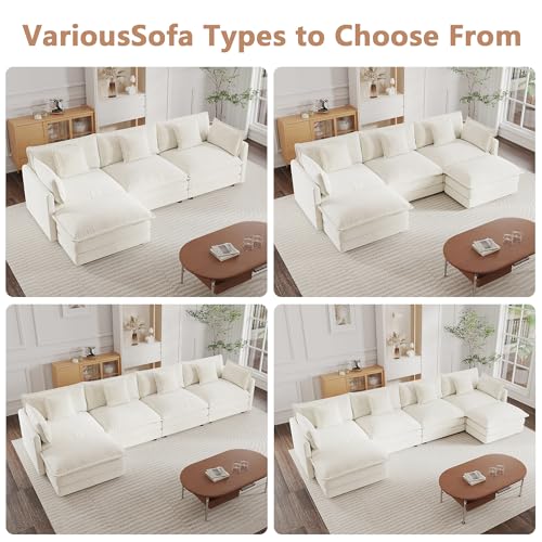 Modular Sectional Sofa, 146.5 Inch L Shaped Couch Set for Living Room, 4-Seater Comfy Cloud Couches with Movable Ottoman, DIY Combination, Chenille, Beige - color: Beige, size: 146.5 Inch- L
