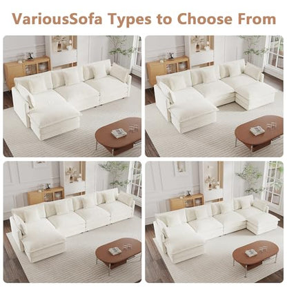 Modular Sectional Sofa, 146.5 Inch L Shaped Couch Set for Living Room, 4-Seater Comfy Cloud Couches with Movable Ottoman, DIY Combination, Chenille, Beige - color: Beige, size: 146.5 Inch- L