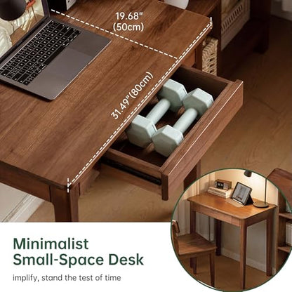 Walnut Desk, Solid Wood Home Office Desk, Mid-Century Modern Computer Desk with Drawers, Writing Desk for Study, Bedroom, Work 31.49" W - size: 31.49"W