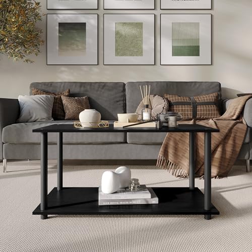Coffee Table with Open Storage Shelf, Modern Design, Black - color: Black