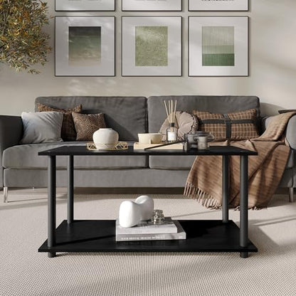 Coffee Table with Open Storage Shelf, Modern Design, Black - color: Black
