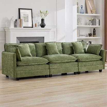 111'' Sectional Cloud Deep Seat Couch, Modern Comfy Chenille Modular Sectional Sofa for Living Room Set, Upholstered Modular 3-Seats Sofa Couch, Green - color: Green, size: 111'' 3 Seats
