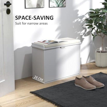 HOMCOM Narrow Shoe Bench with Padded Cushion 24.4x10.2x18.7 Inches White | Shoe Storage Cabinet, Flip-Drawer, Adjustable Shelf, Small Entryway Bench, Holds up to 265lb - color: White, size: 24.4" x 10.2" x 18.7"