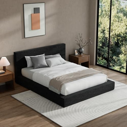 RECCI AirFrame Queen Upholstered Bed Frame with Plush Padded Headboard | Plush Padded Headboard, 360° Soft Foam Surround, Low Profile Cloud Bed Frame, No Box Spring Required, Easy Assembly - color: Onyx Black, size: Queen