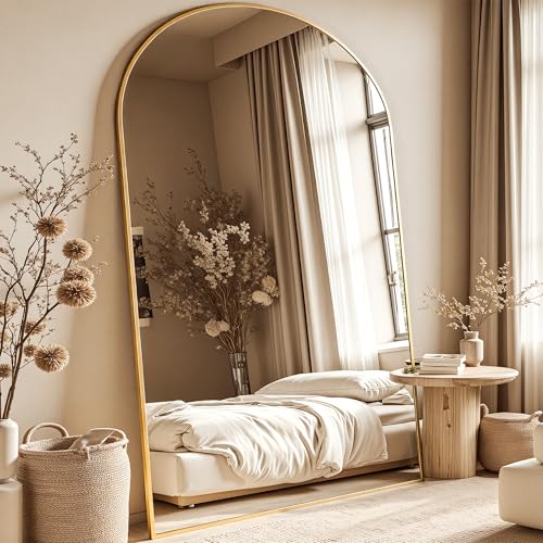 Full Length Mirror, 81"x40.5" Arched Full Body Mirror, Oversized Floor Mirrors, Leaning Free Standing Mirrors, Hanging Mounted Large Mirrors for Bedroom Dressing Room, Cloakroom, Gold - color: Gold, size: 81"L x 40.5"W