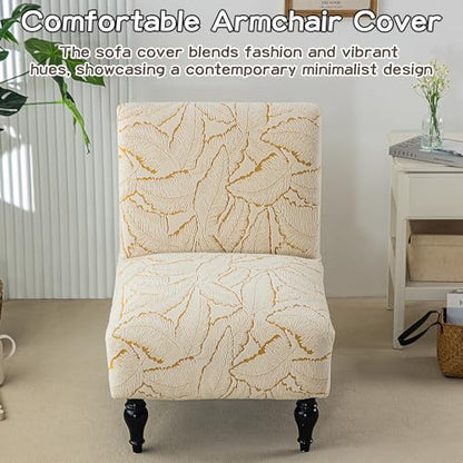 Armless Chair Slipcover Chenille Furniture Protector Jacquard Accent Chair Cover Neutral Slipper Chair Slipcovers for Living Room Bedroom Hotel Yellow - color: Yellow