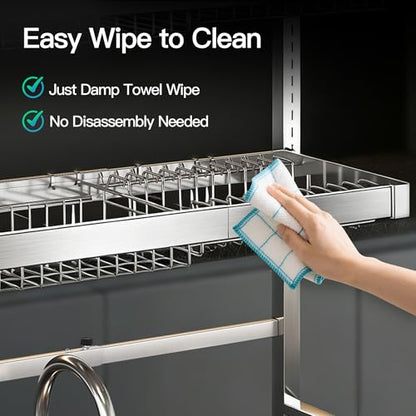 3 Tier Extra Large Stainless Steel Over The Sink Dish Drying Rack | Rust Proof Metal, Expandable Kitchen Sink Drainer, Counter Space Saving, Heavy Duty, Modern Silver, Multifunctional Storage - color: Silver, size: Over Sink 3 Tier