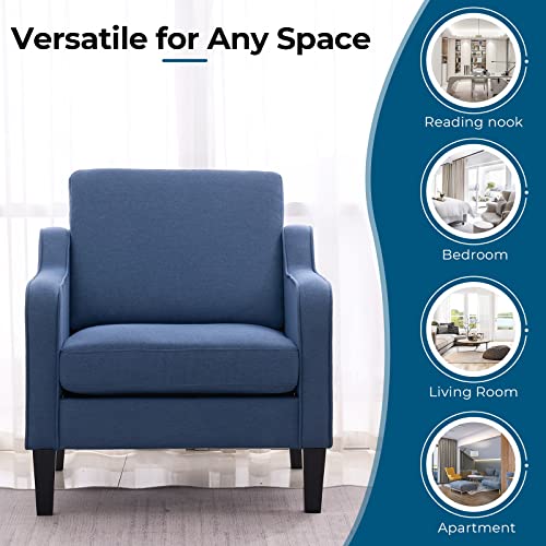 VINGLI Mid century Modern Accent Chair,Navy Blue Fabric Accent Chairs for Living Room Upholstered Armchair with Scooped Arms for Bedroom,Apartment,Studio,Office,Waiting Room - color: Navy Blue