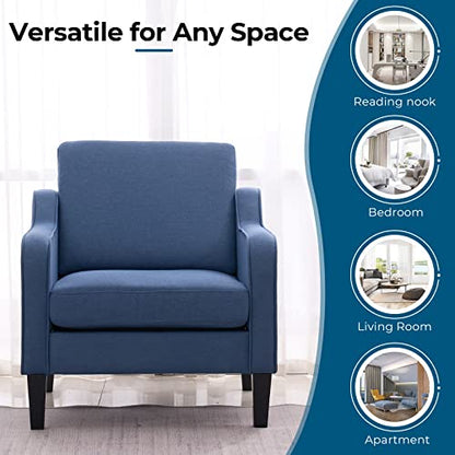 VINGLI Mid century Modern Accent Chair,Navy Blue Fabric Accent Chairs for Living Room Upholstered Armchair with Scooped Arms for Bedroom,Apartment,Studio,Office,Waiting Room - color: Navy Blue