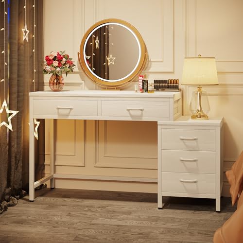 Tribesigns Vanity Desk with 5 Drawers, Makeup Vanity Table | Dressing Table with Side 3-Drawer Chest, Make Up Vanities for Women, Girls (Without Mirror), White - style: White