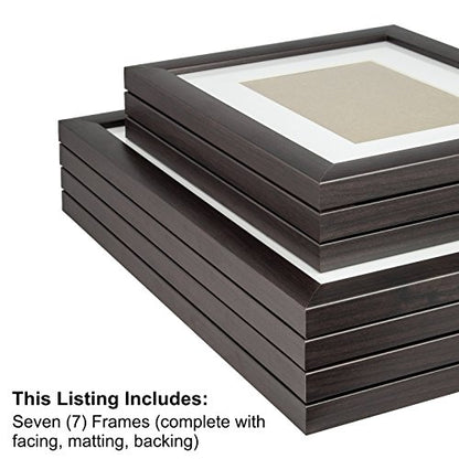 Craig Frames 7-Piece Wall Frame Set – Dark Brown 1-Inch MDF Moulding, Wood Grain Finish, Includes White Display Mats and Hanging Hardware – Photo Collage Gallery Display - color: 621FSET01S07Z Brown Frame Set
