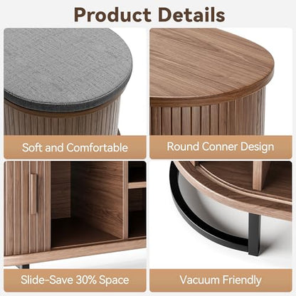 Decofy 47.2'' Entryway Storage Bench Seat with Sliding Door, Large Shoe Bench with Sturdy Metal Feet & Soft Cushion, Multi-Scene Use for Entrance, Bedroom & Living Room（Walnut） - color: Walnut
