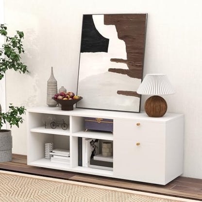 Giantex TV-Stand for Bedroom Entertainment Center - Modern TV Console Cabinet with 2 Drawers, 4 Compartments, Adjustable Feet, Media TV Storage Cabinet for Small Spaces, Entryway, Living Room, White