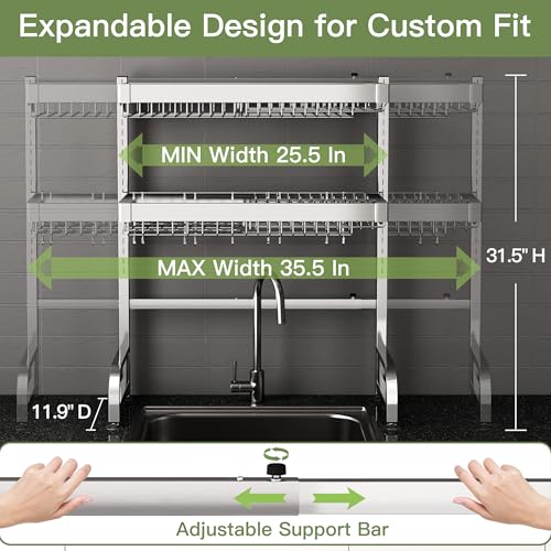 Over The Sink Dish Drying Rack, Extra Large Capacity Dish Drainer | 3 Tier Extra Large All Stainless Steel Expandable Plate Strainers, Rustproof Metal, Counter Space Saving, Modern Silver - color: Silver, style: Over Sink 3 Tier