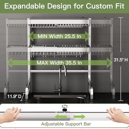Over The Sink Dish Drying Rack, Extra Large Capacity Dish Drainer | 3 Tier Extra Large All Stainless Steel Expandable Plate Strainers, Rustproof Metal, Counter Space Saving, Modern Silver - color: Silver, style: Over Sink 3 Tier