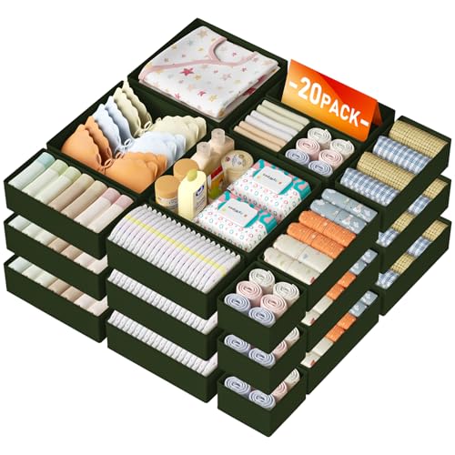 DIMJ Drawer Organizer Clothes Storage - 20 Pack Baby Dresser Organizer for Nursery, Foldable Closet Drawer Bins for Bedroom Organization, Fabric Storage Dividers for Socks, Underwears, Green - color: Green, size: 20 Pack