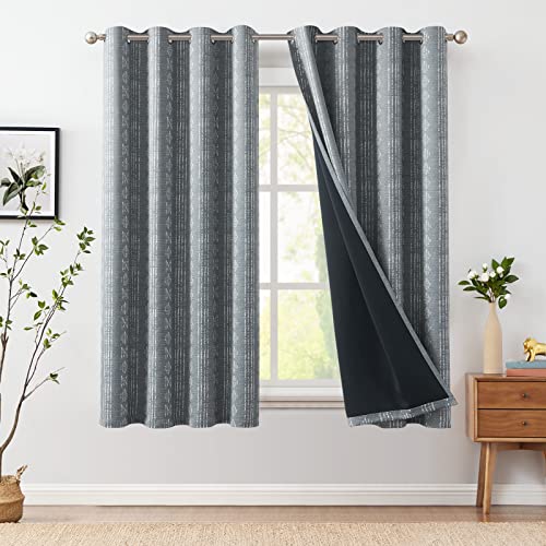 jinchan Boho Blackout Curtains 63 Inch Length for Bedroom Living Room | White on Grey Geometric Grommet Curtains Room Darkening Thermal Insulated Window Treatments 2 Panels - color: Boho | White on Grey, size: 52"W x 63"L (Pack of 2)