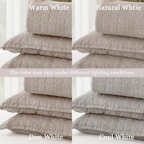 Pre-Washed Cotton Queen Size Quilt Set 90x98 Waffle Textured | Lightweight Breathable Bedspread Coverlet,All Season Bedding Set,Oversized Elegant Design，with 2 Pillow Shams Beige - color: Beige, size: Queen-90x98