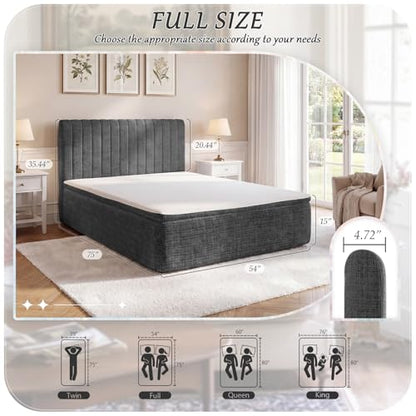 Full Compression Bed Boneless Bed Frame with Mattress and Headboard - color: Grey, size: Full