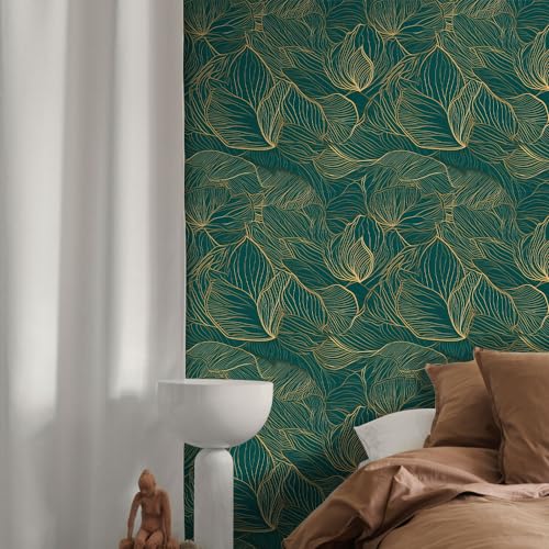 Gold Peel and Stick Wallpaper, 17.71in x 118.1in Self-Adhesive Removable, Gold/Green Contact Paper, Waterproof Vinyl for Bedroom, Living Room, Cabinets - color: Wallpaper-03, size: 17.7" x 118.1"
