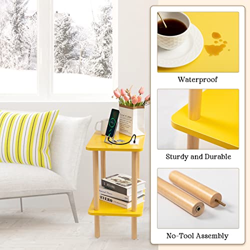 FORAOFUR End Table Nightstand with USB Ports and Outlets | Clean Scandinavian-inspired design, USB &outlets, lightweight and portable, scratch-resistant coating, holds up to 50 lbs - color: Yellow