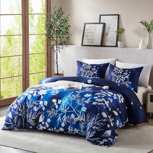 Cupocupa Duvet Cover Queen Size Set Boho Floral Pattern Queen Duvet Cover Set for Queen Size Bed Vintage Soft Bedding Leaf Print Duvet Cover with Pillowcases - color: Ginkgo Shadow, size: Queen
