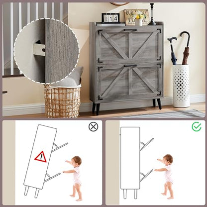 Barnyatoh Shoe Storage Cabinet with 2 Flip Drawers,Hidden Shoe Organizer | Farmhouse Freestanding Narrow Slim Shoes Rack Cabinet with Adjustable Shelves for Entryway Hallway,Washed Gray - color: Washed Gray