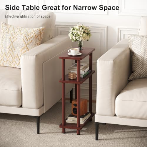 Apicizon Small Narrow Side Table, 3-Tier Skinny End Table, Dark Brown | Sofa Side Table, Slim End Table, Wood Storage Shelf, Slim Nightstand Bedside Table for Narrow Spaces, Living Room, Bedroom - color: Dark Brown, style: Narrow Side Table