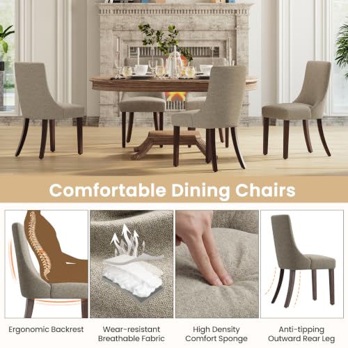 MALOL Wooden Dining Chairs Set of 6, Upholstered Kitchen & Dining Room Chairs with Solid Wood Legs Curved Backrest Farmhouse Accent Chair for Dining/Kitchen/Living Room, Camel - color: Camel, size: Set of 6