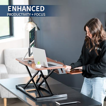 VIVO 32 inch Desk Converter, K Series, Height Adjustable Sit to Stand Riser, Dual Monitor and Laptop Workstation with Wide Keyboard Tray, Dark Walnut Top, Black Frame, DESK-V000KA | Height Adjustable, Stand Up Desk Riser, Wide Keyboard Tray, Dual Monitor