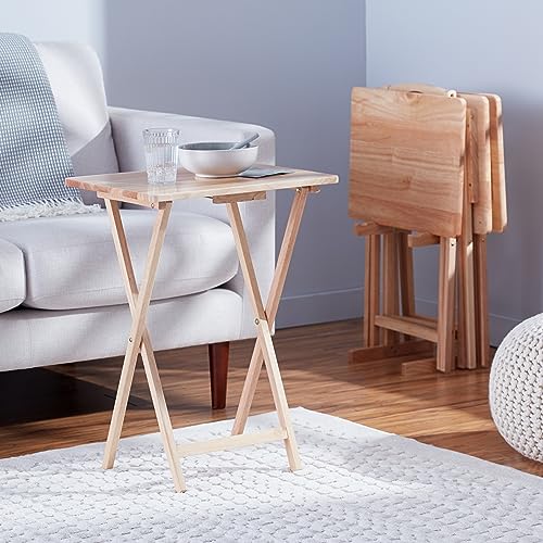 Amazon Basics Classic Foldable TV Dinner Tray Table with Storage Rack, 14.6 L x 19 W x 26 H inch, Natutral, 4-Pack - color: Natural