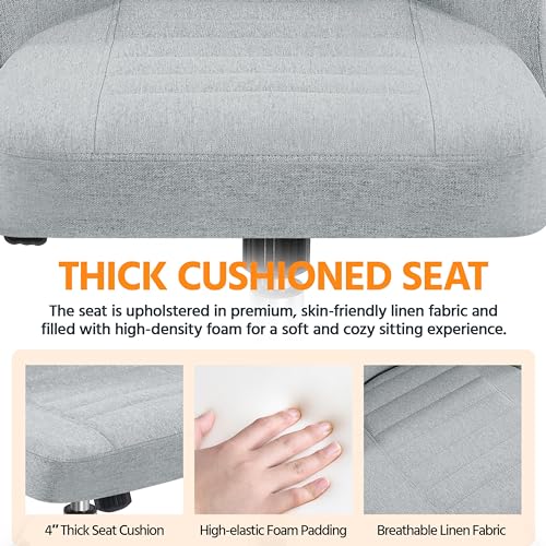 Yaheetech Light Gray Velvet Armless Vanity Desk Chair, Adjustable Swivel | Compact soft velvet seat fits small vanity, sewing or office desks; adjustable height, swivels on smooth wheels, fast setup. - color: Light Gray