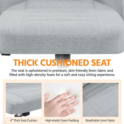 Yaheetech Light Gray Velvet Armless Vanity Desk Chair, Adjustable Swivel | Compact soft velvet seat fits small vanity, sewing or office desks; adjustable height, swivels on smooth wheels, fast setup. - color: Light Gray