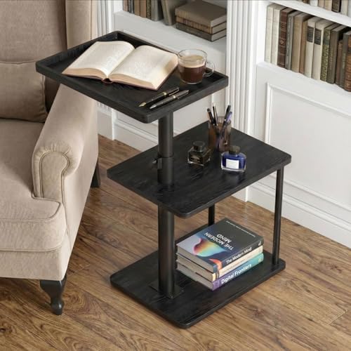 Faesun C Table End Table Adjustable Height, 360°Swivel TV Tray Table for Small Spaces, Small Nightstand for Living Room, Bedroom, Black - color: Black, size: Pro